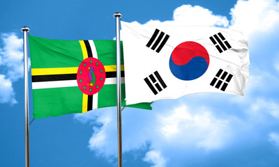 Dominica flag with South Korea flag, 3D rendering