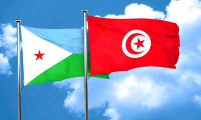 Djibouti flag with Tunisia flag, 3D rendering