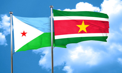 Djibouti flag with Suriname flag, 3D rendering