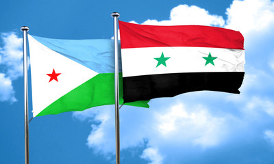 Djibouti flag with Syria flag, 3D rendering