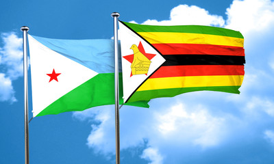 Djibouti flag with Zimbabwe flag, 3D rendering
