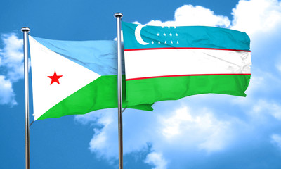 Djibouti flag with Uzbekistan flag, 3D rendering