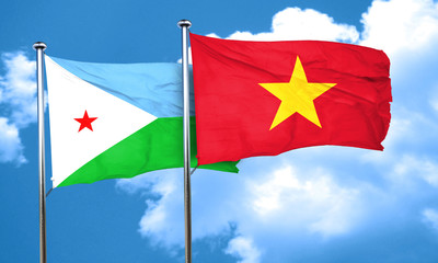 Djibouti flag with Vietnam flag, 3D rendering