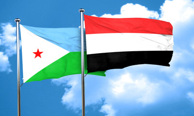 Djibouti flag with Yemen flag, 3D rendering