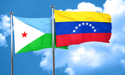 Djibouti flag with Venezuela flag, 3D rendering