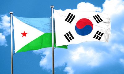Djibouti flag with South Korea flag, 3D rendering