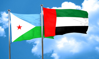 Djibouti flag with UAE flag, 3D rendering