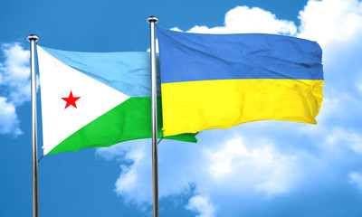 Djibouti flag with Ukraine flag, 3D rendering