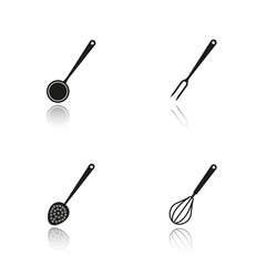 Kitchenware drop shadow black icons set