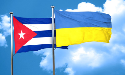 Cuba flag with Ukraine flag, 3D rendering