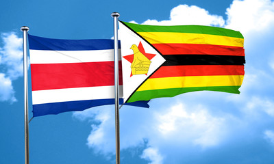 Costa Rica flag with Zimbabwe flag, 3D rendering
