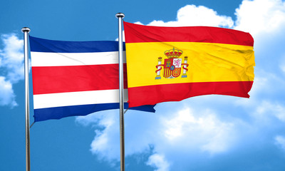 Costa Rica flag with Spain flag, 3D rendering