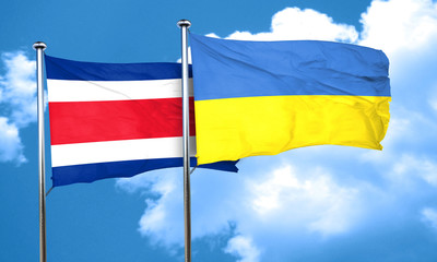 Costa Rica flag with Ukraine flag, 3D rendering