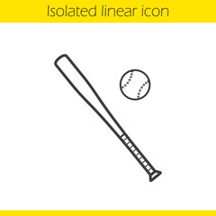 Baseball bat and ball linear icon