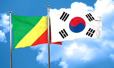 Naklejka premium Congo flag with South Korea flag, 3D rendering