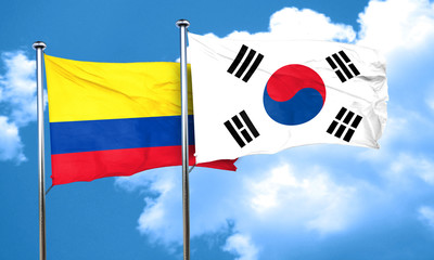 Colombia flag with South Korea flag, 3D rendering