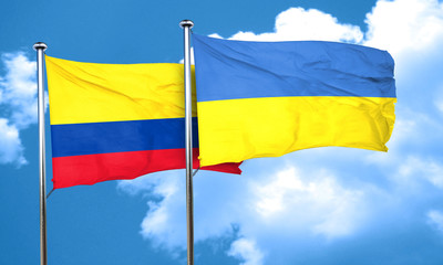 Colombia flag with Ukraine flag, 3D rendering