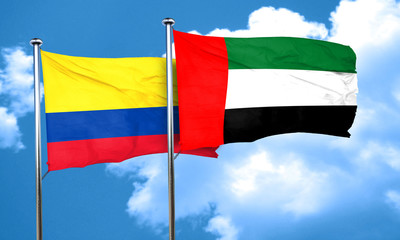 Colombia flag with UAE flag, 3D rendering