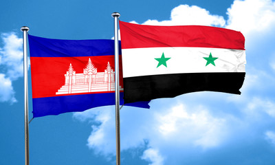Cambodia flag with Syria flag, 3D rendering