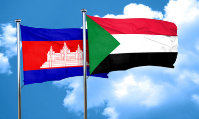 Cambodia flag with Sudan flag, 3D rendering