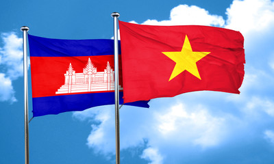 Cambodia flag with Vietnam flag, 3D rendering