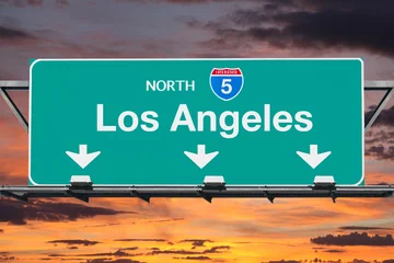 Wandcirkels aluminium Los Angeles Interstate 5 North Highway Sign with Sunrise Sky © trekandphoto