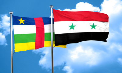 Central african republic flag with Syria flag, 3D rendering