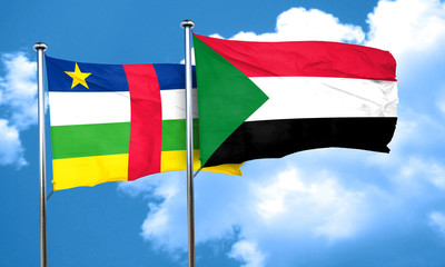 Central african republic flag with Sudan flag, 3D rendering