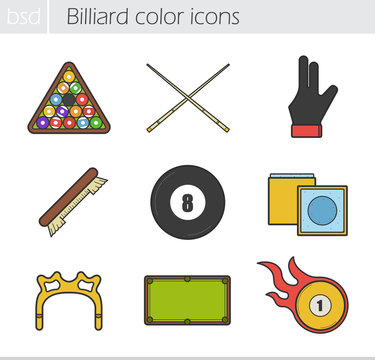 Billiard color icons set
