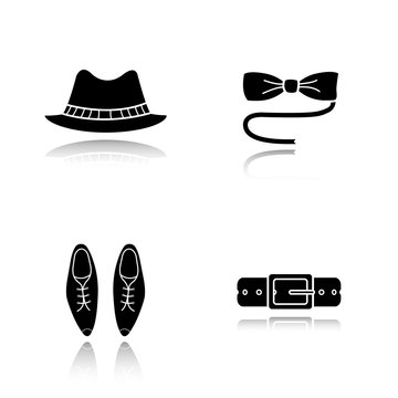 Men's accessories drop shadow black icons set