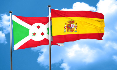 Burundi flag with Spain flag, 3D rendering