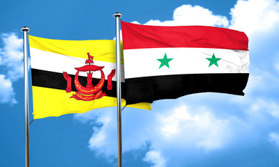 Brunei flag with Syria flag, 3D rendering