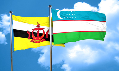 Brunei flag with Uzbekistan flag, 3D rendering
