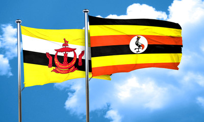Brunei flag with Uganda flag, 3D rendering