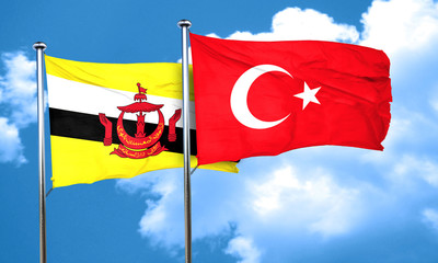 Brunei flag with Turkey flag, 3D rendering