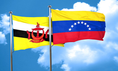 Brunei flag with Venezuela flag, 3D rendering