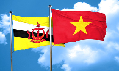 Brunei flag with Vietnam flag, 3D rendering