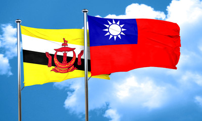 Brunei flag with Taiwan flag, 3D rendering