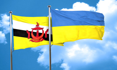 Brunei flag with Ukraine flag, 3D rendering