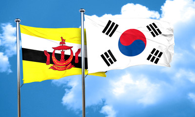 Brunei flag with South Korea flag, 3D rendering