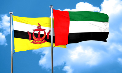 Brunei flag with UAE flag, 3D rendering