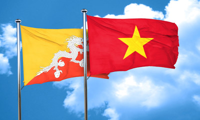 Bhutan flag with Vietnam flag, 3D rendering