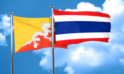 Bhutan flag with Thailand flag, 3D rendering