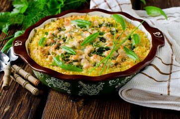 Casserole millet, spinach and chicken