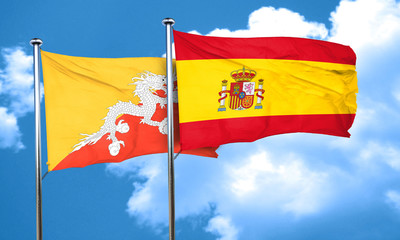 Bhutan flag with Spain flag, 3D rendering