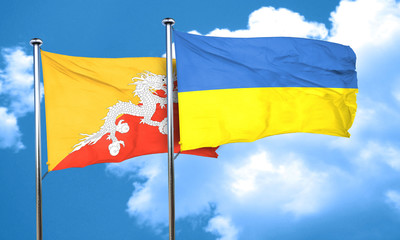 Bhutan flag with Ukraine flag, 3D rendering