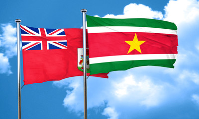 bermuda flag with Suriname flag, 3D rendering