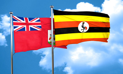 bermuda flag with Uganda flag, 3D rendering