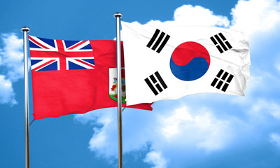 bermuda flag with South Korea flag, 3D rendering