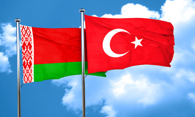 Belarus flag with Turkey flag, 3D rendering